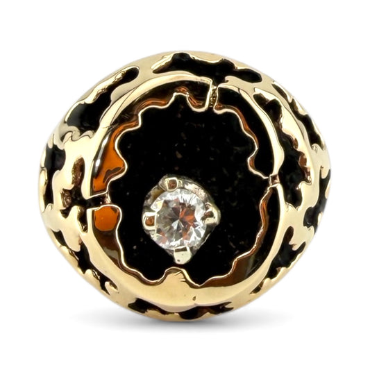 Yellow 14K .22CT Black Enameled Ring