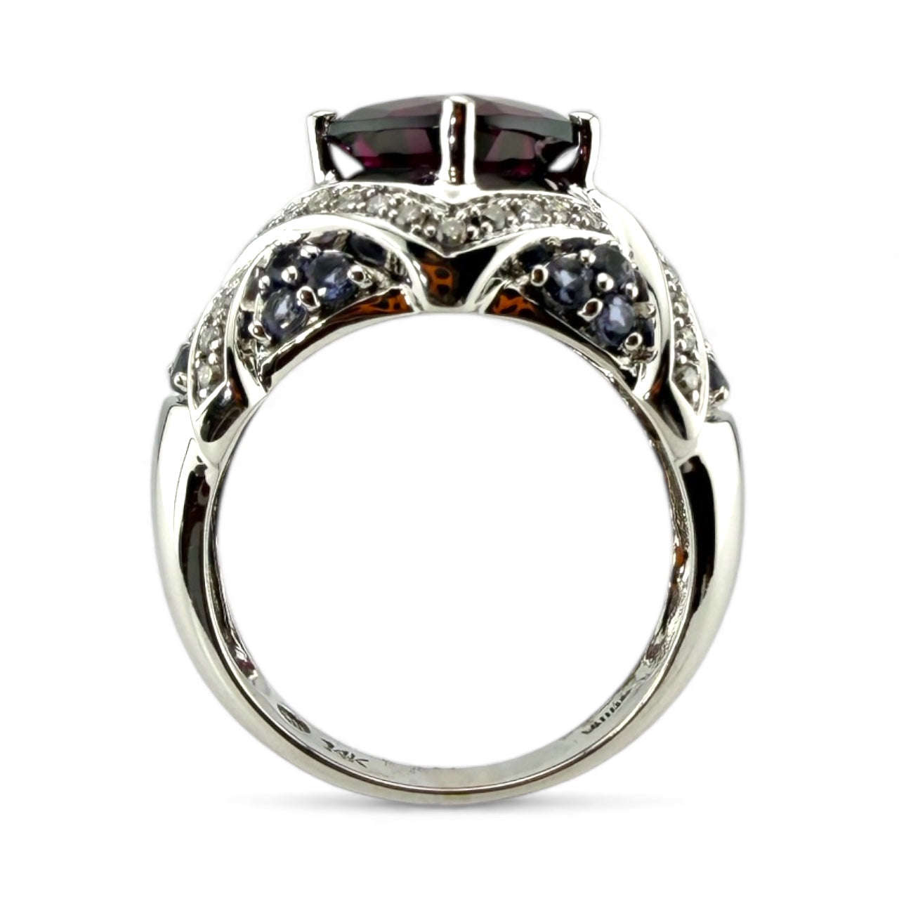 White 14K Garnet, Tanzanite, & Diamond Ring