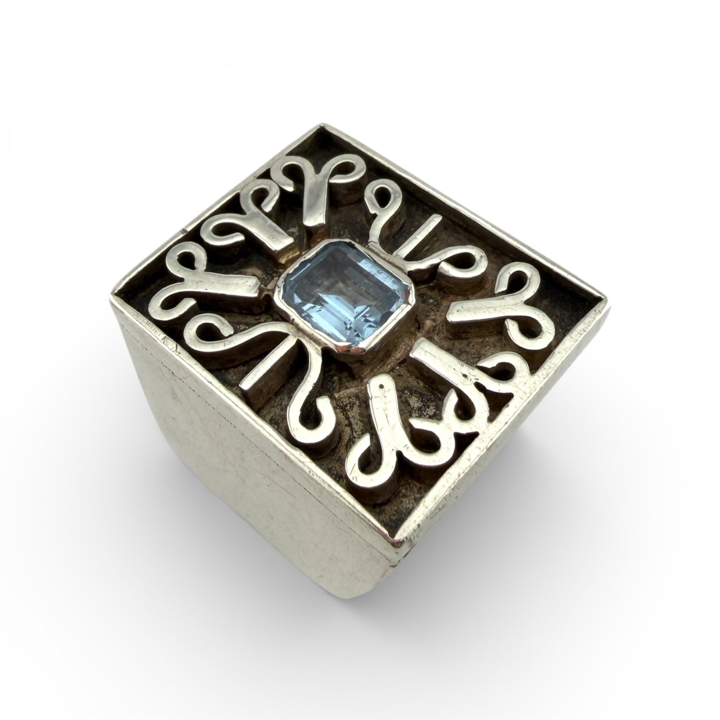 Sterling Silver & Synthetic Aquamarine Toño Ring