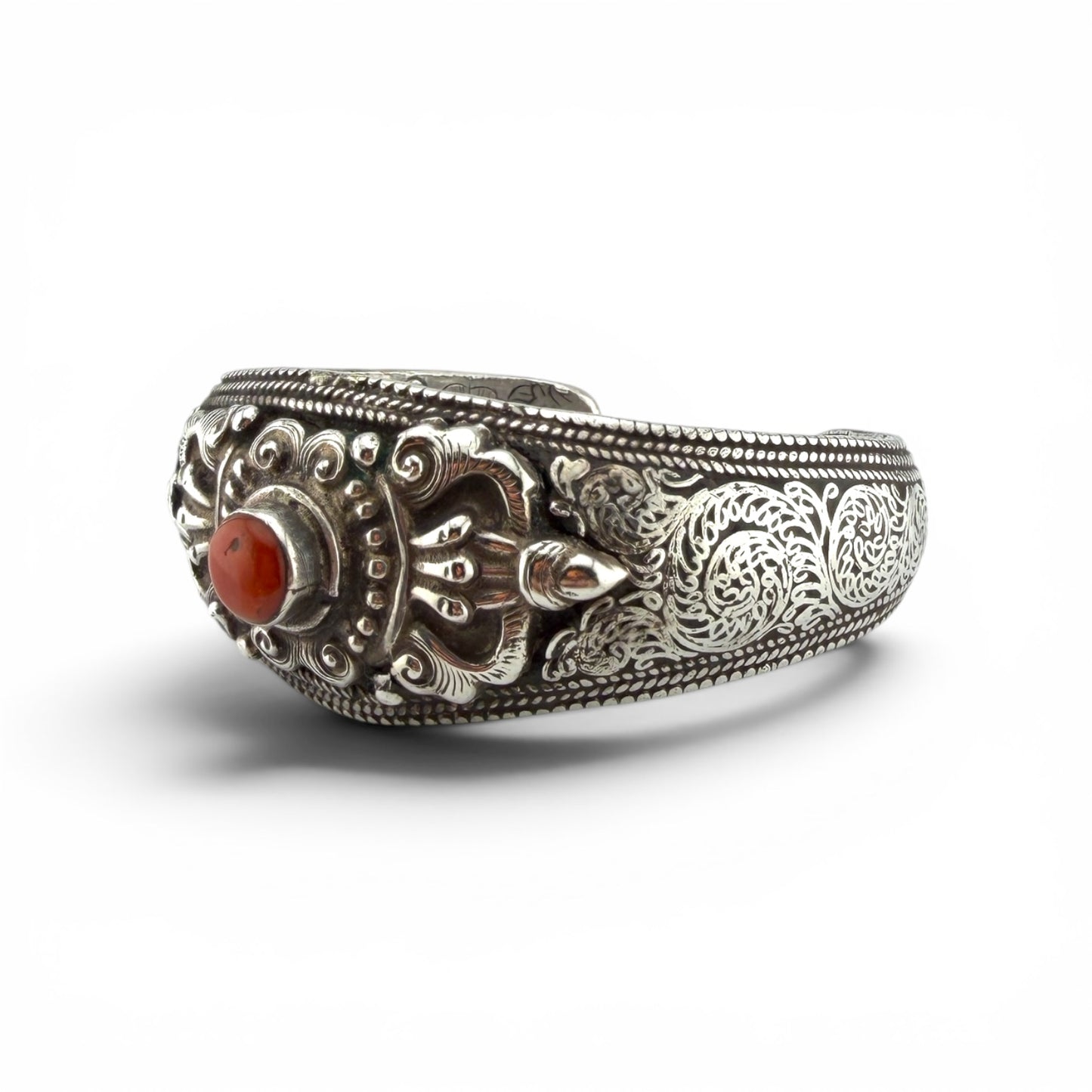 Native American Sterling Silver Coral Cuff Bracelet