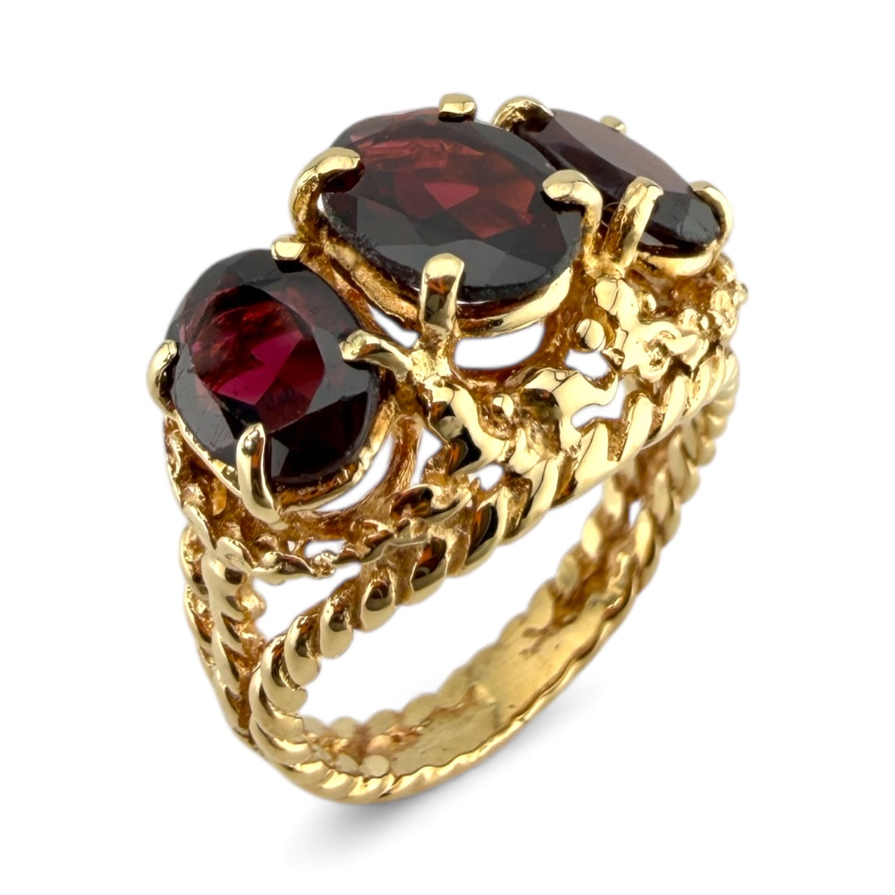 Yellow 14K 3-Stone Garnet Ring
