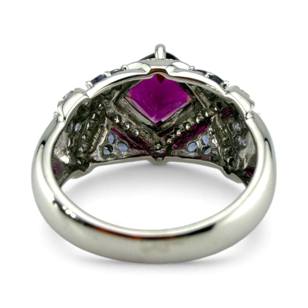 White 14K Garnet, Tanzanite, & Diamond Ring