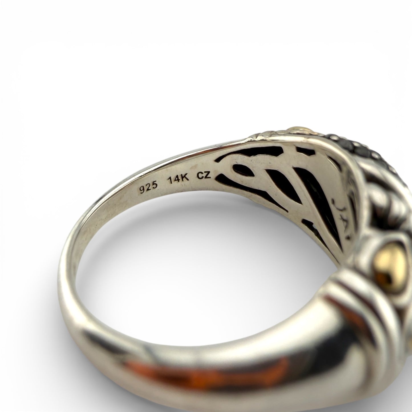 Sterling Silver & 14K Yellow Gold Black CZ Ring