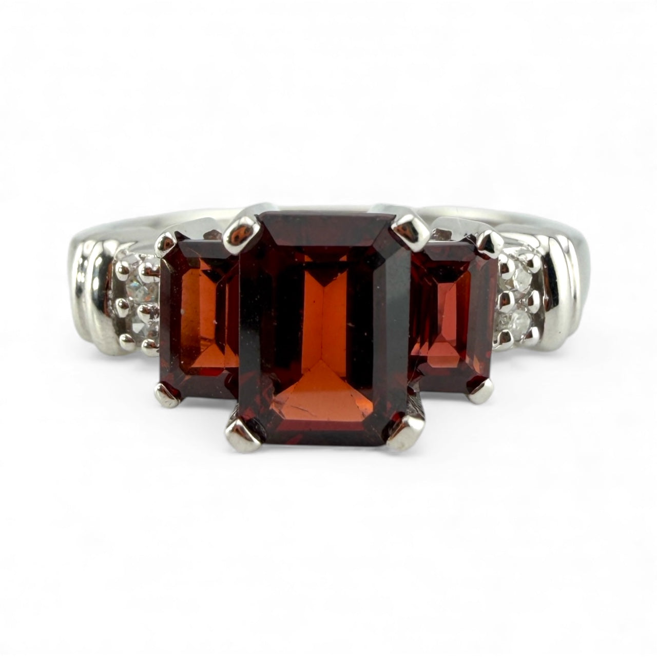 White 10K Garnet & Diamond Ring