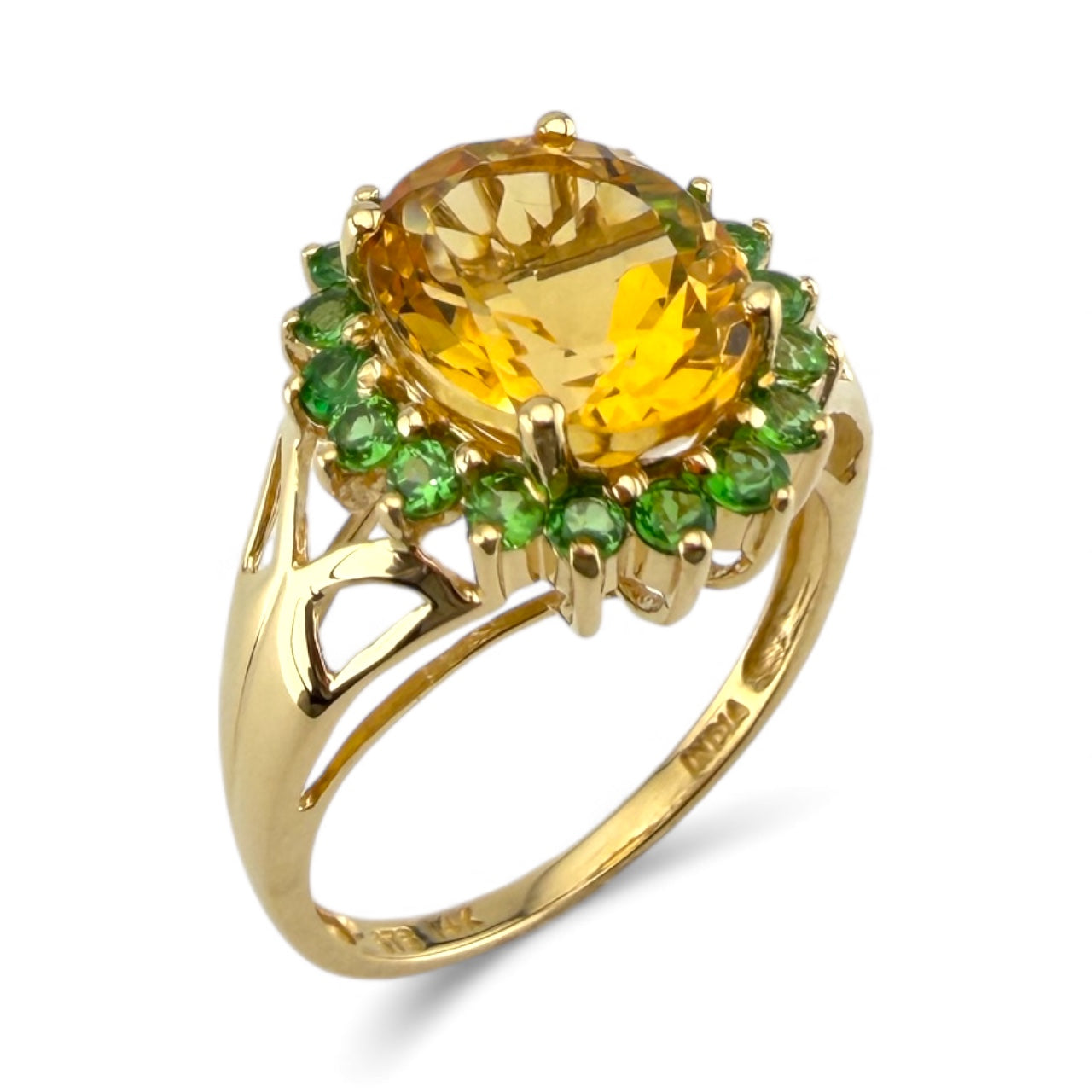 Yellow 14K Citrine & Tsavorite Ring
