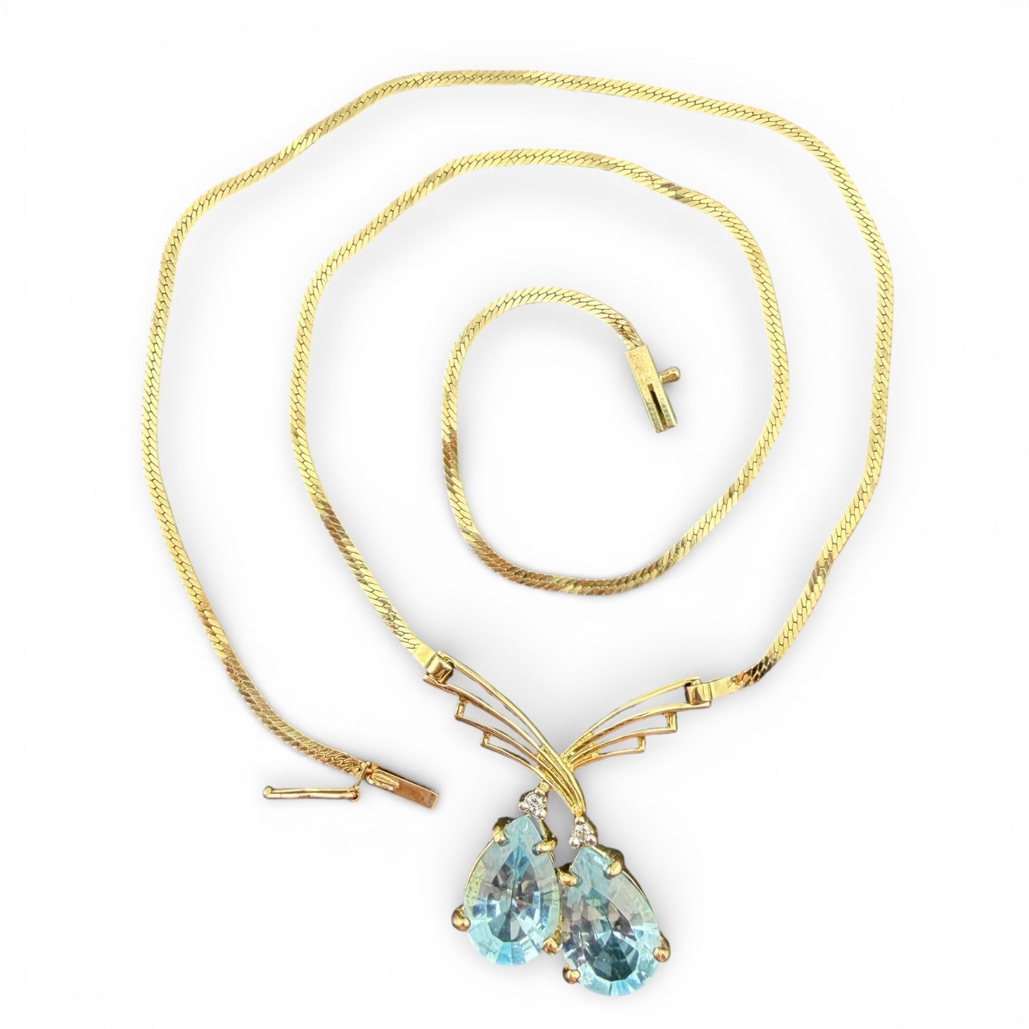 Yellow 14K Blue Topaz & Diamond Necklace