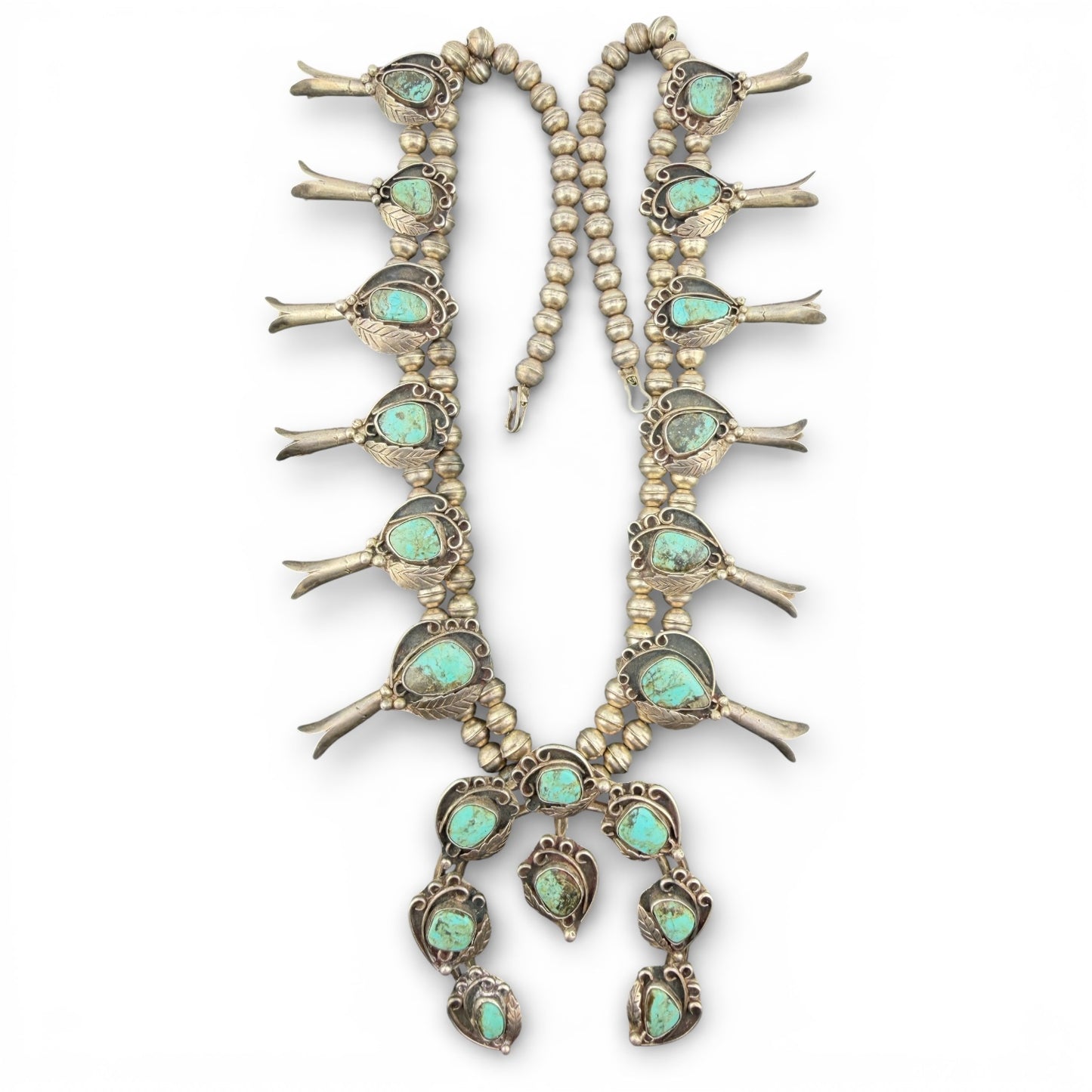Sterling Silver Turquoise Squash Blossom Necklace