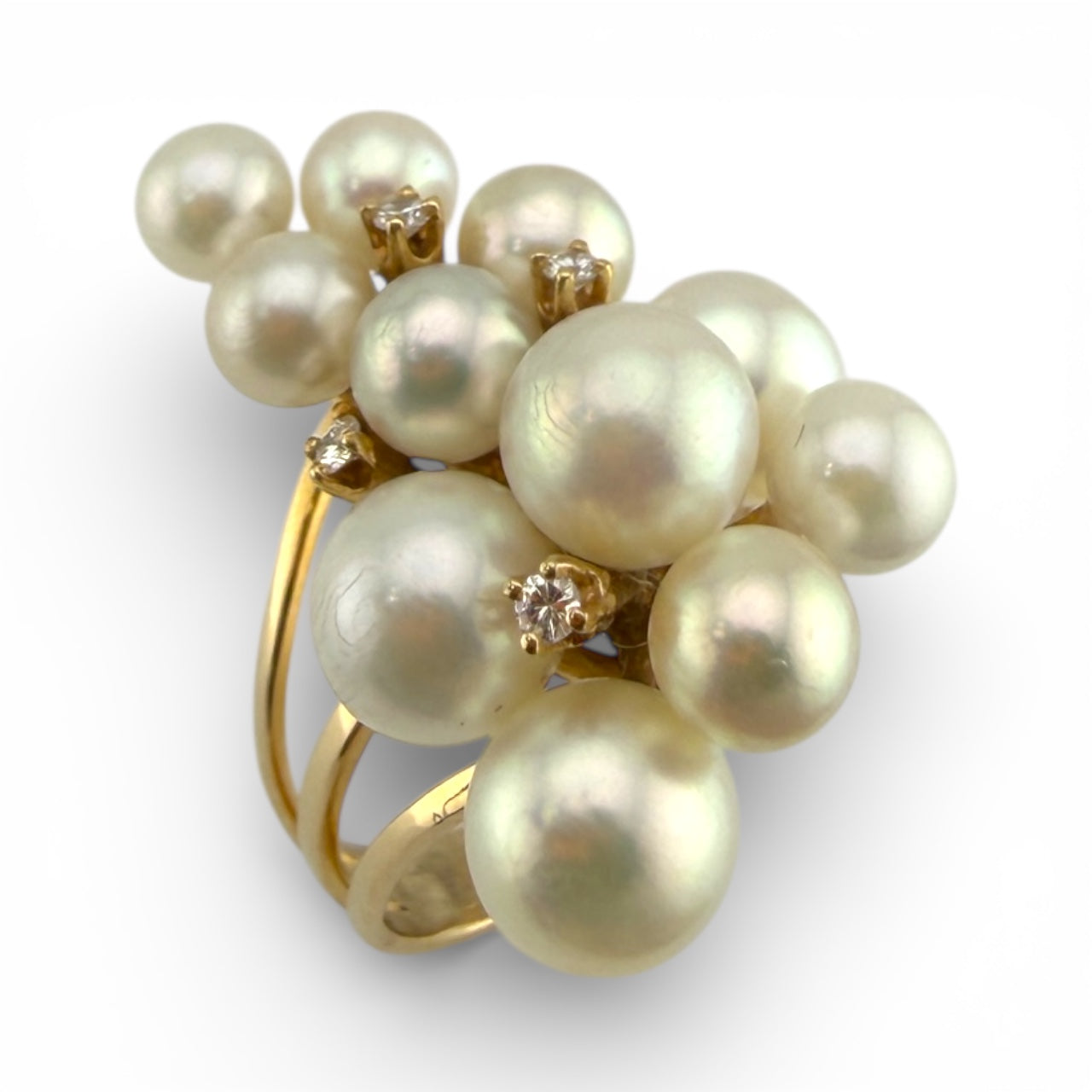 Yellow 14K Multi-Pearl & Diamond Ring