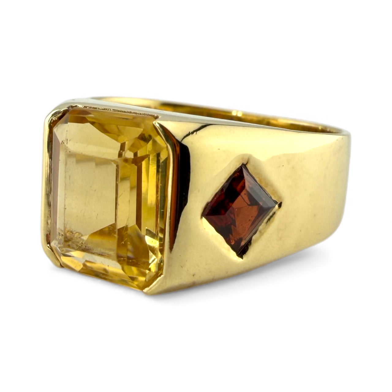 Yellow 14K Citrine & Garnet Ring