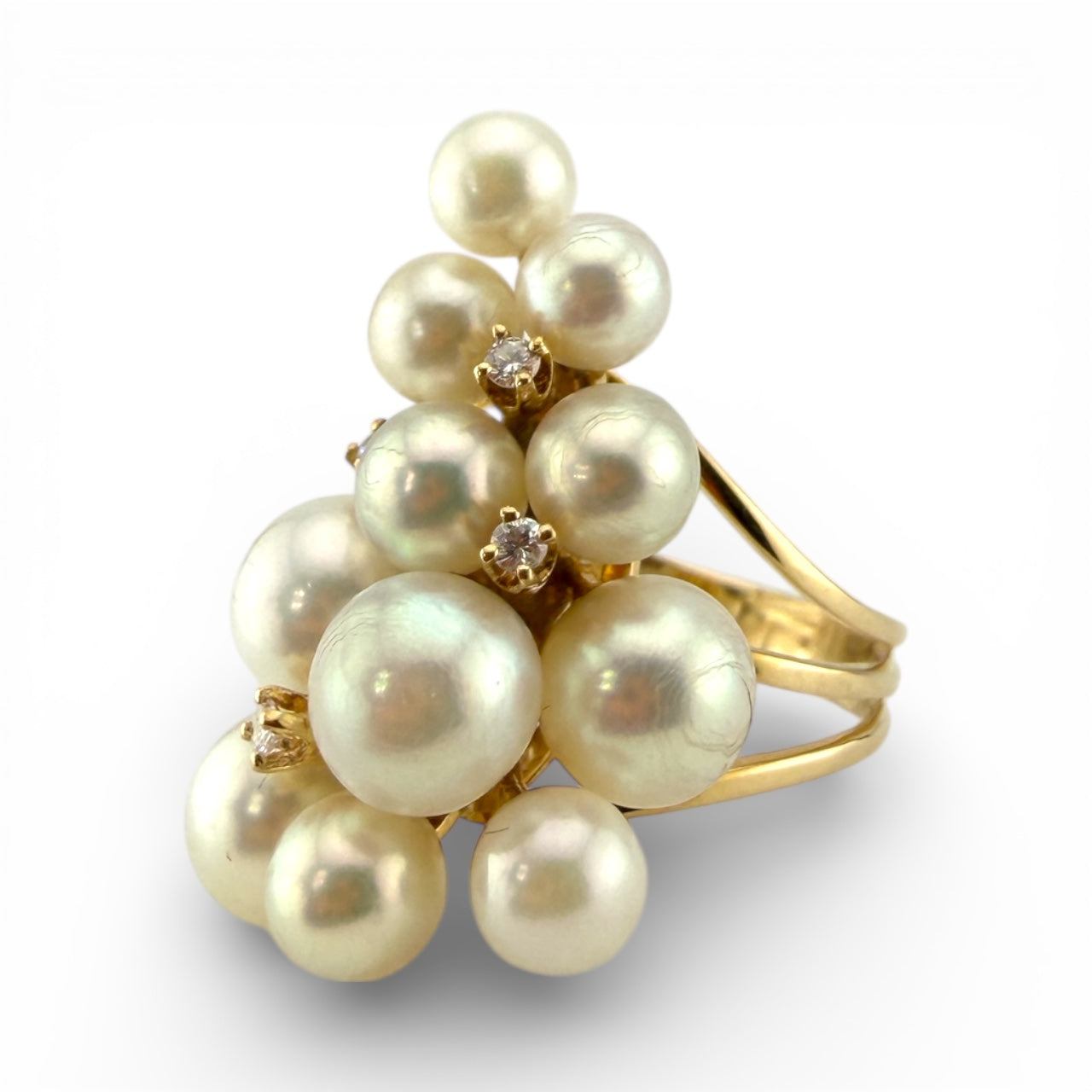 Yellow 14K Multi-Pearl & Diamond Ring
