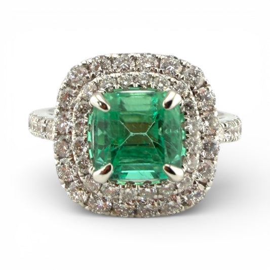 White 18K 1.83CT Emerald & 1.15CTW Diamond Ring