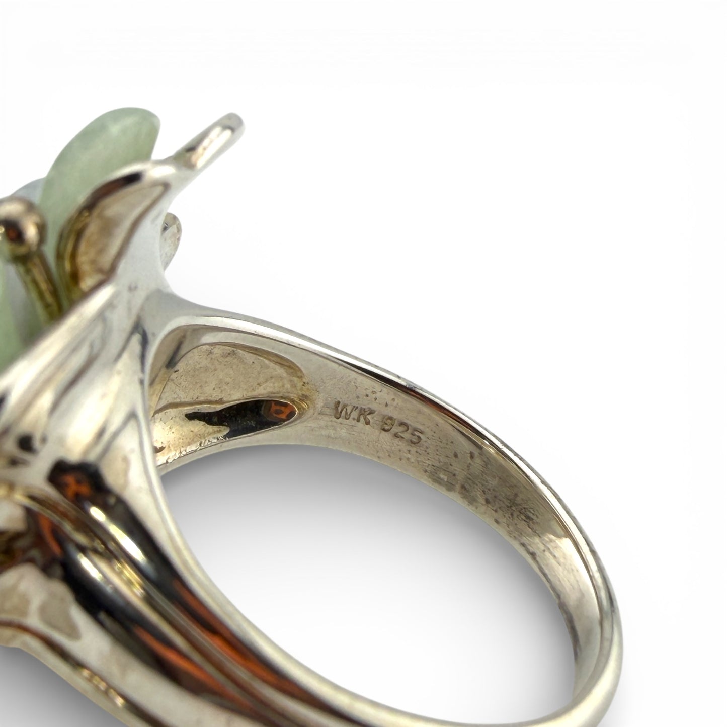 Sterling Silver Jade Flower Ring