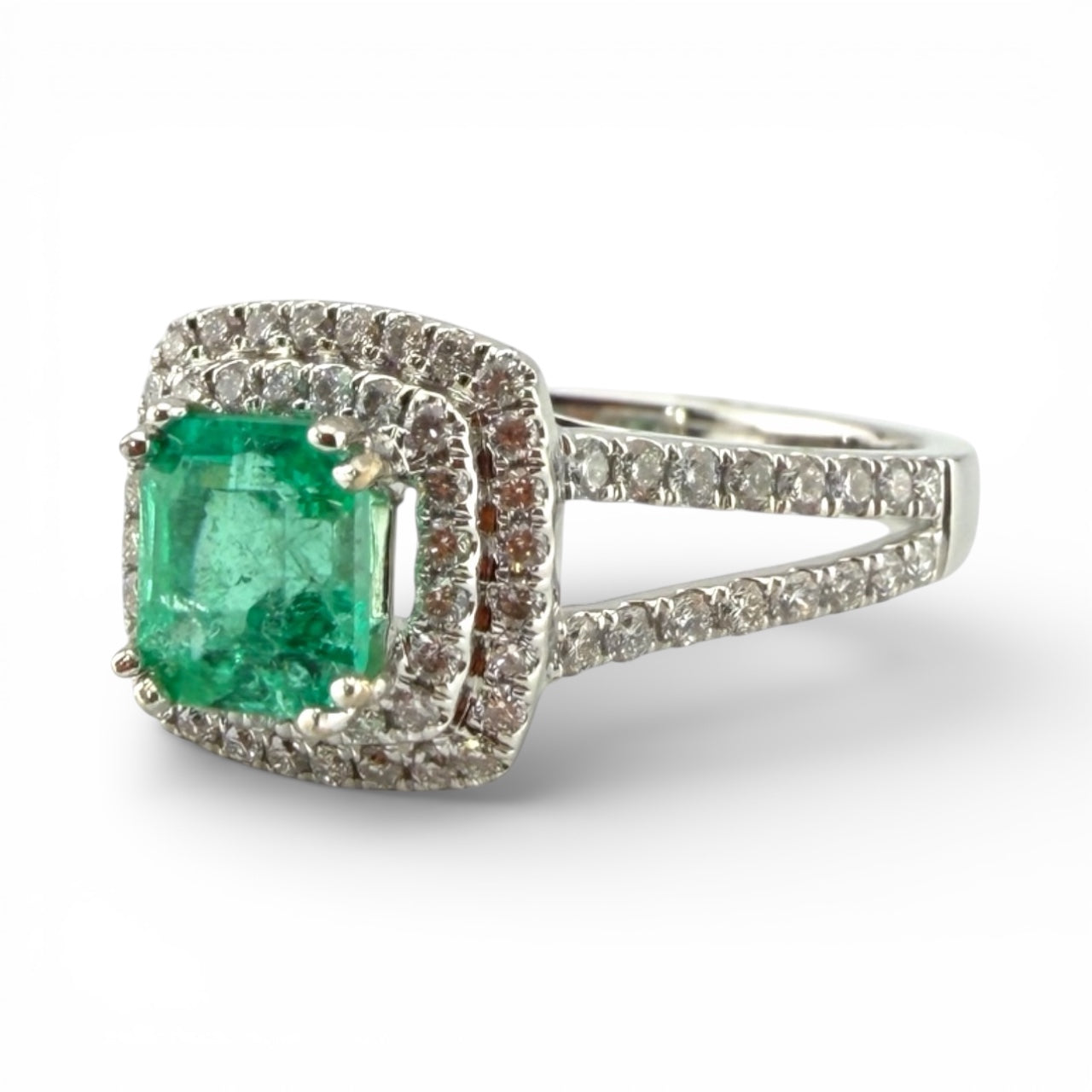 White 18K .84CT Emerald & .53CTW Diamond Ring