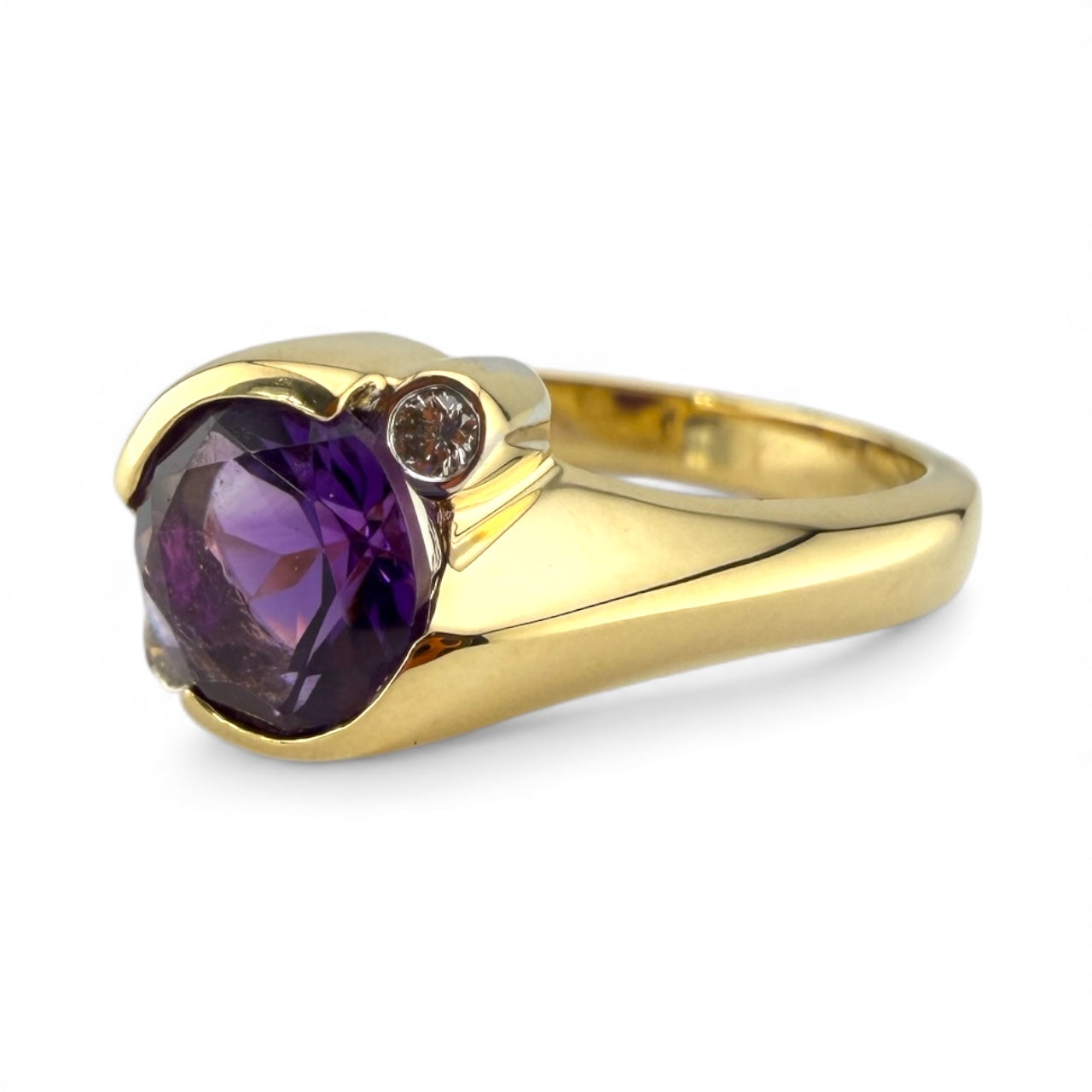 Yellow 14K Amethyst & Diamond Ring