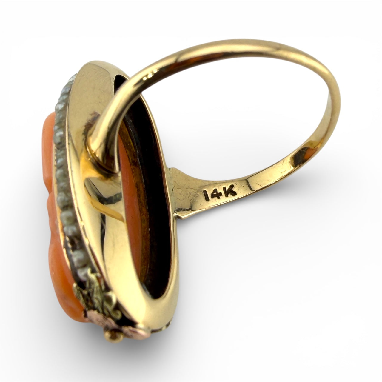 Yellow 14K Cameo & Seed Pearl Ring