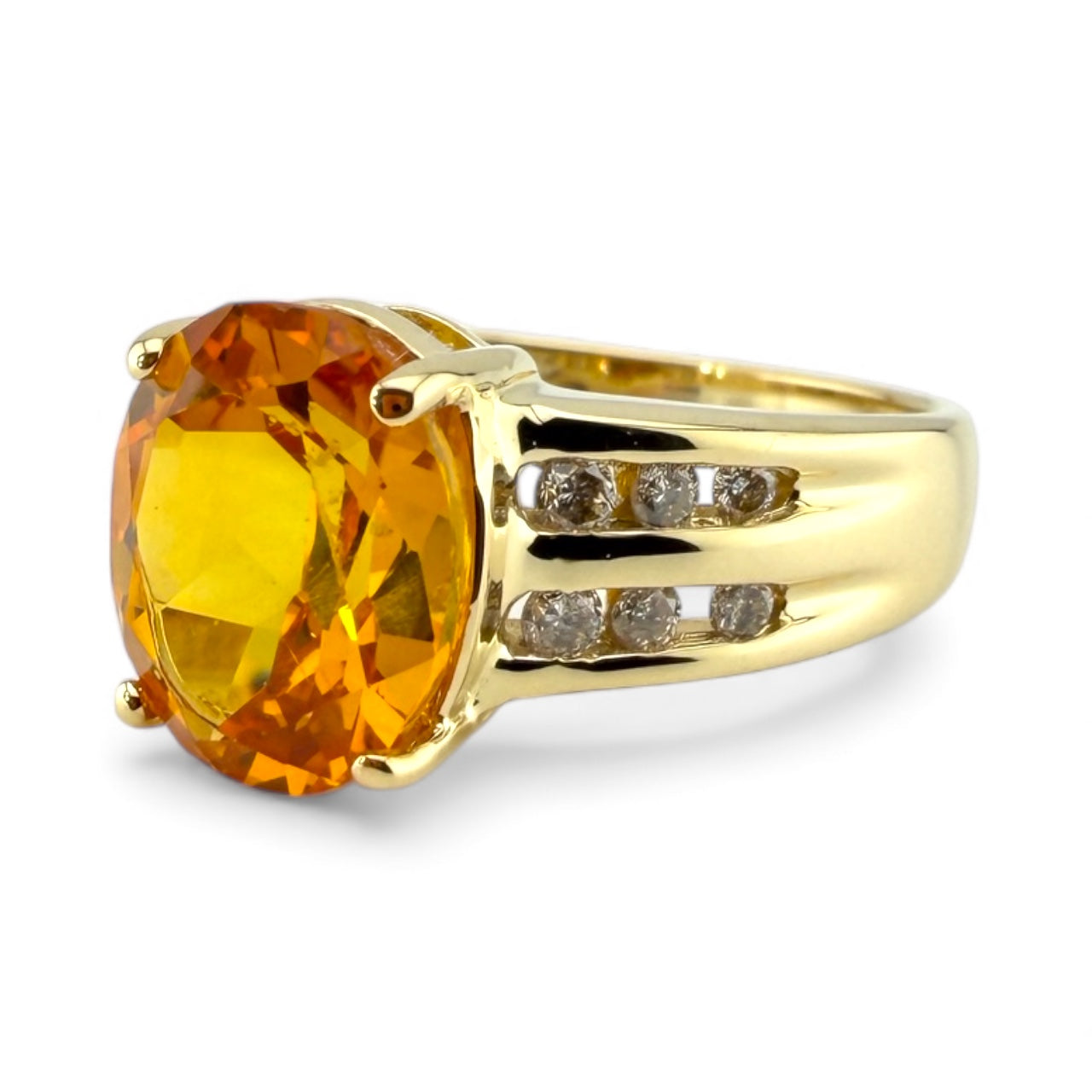 Y14K Citrine & .12CTW Diamond Ring