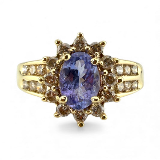 Yellow 10K Tanzanite & .25CTW Diamond Ring