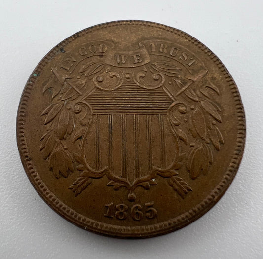 1865 2 Cents AU-50