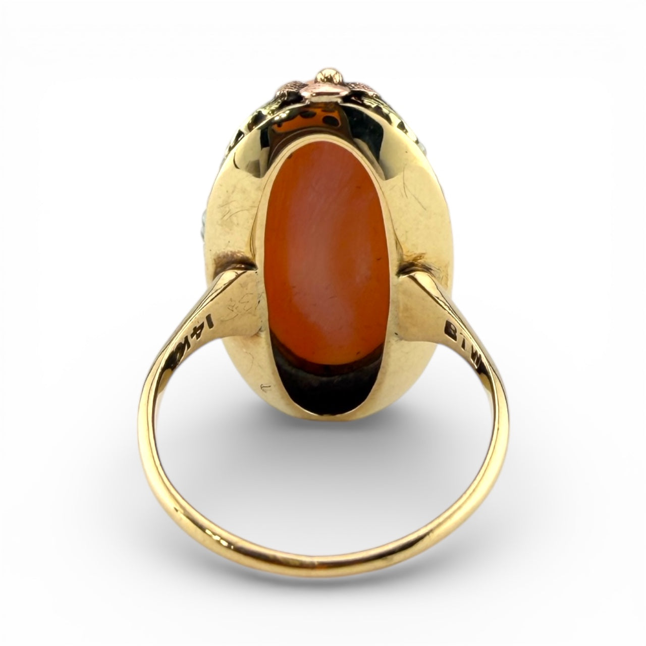 Yellow 14K Cameo & Seed Pearl Ring