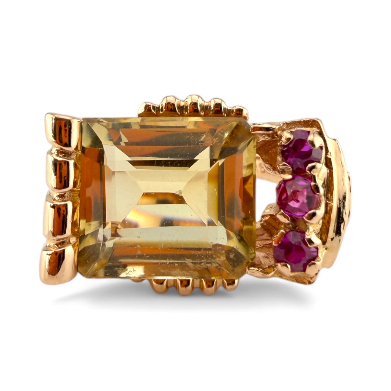 14K Rose Gold “Crosby” Citrine & Ruby Ring