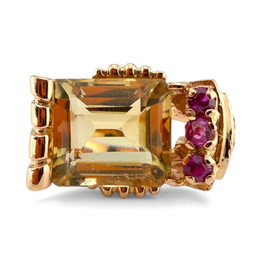 14K Rose Gold “Crosby” Citrine & Ruby Ring