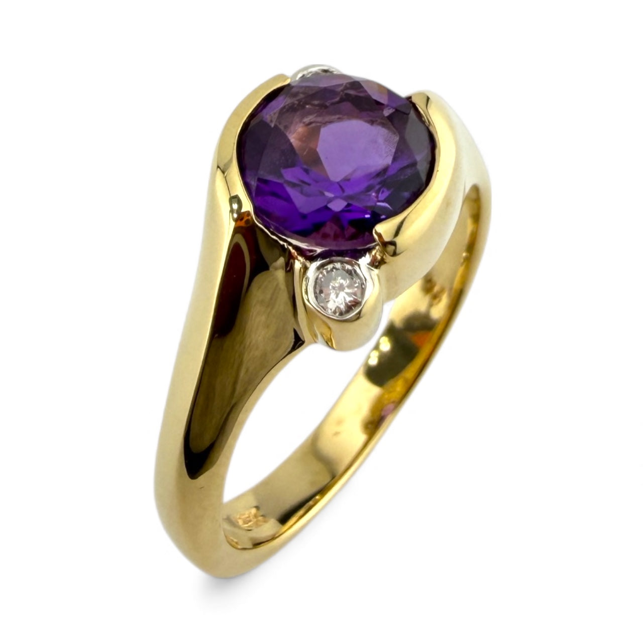 Yellow 14K Amethyst & Diamond Ring
