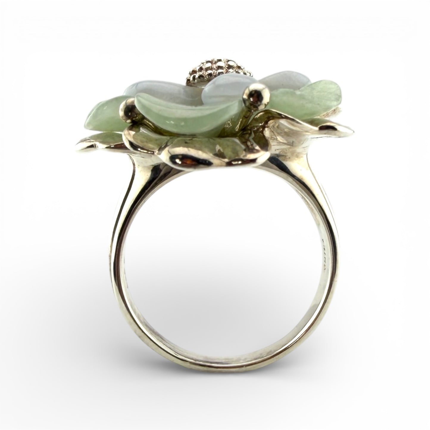 Sterling Silver Jade Flower Ring