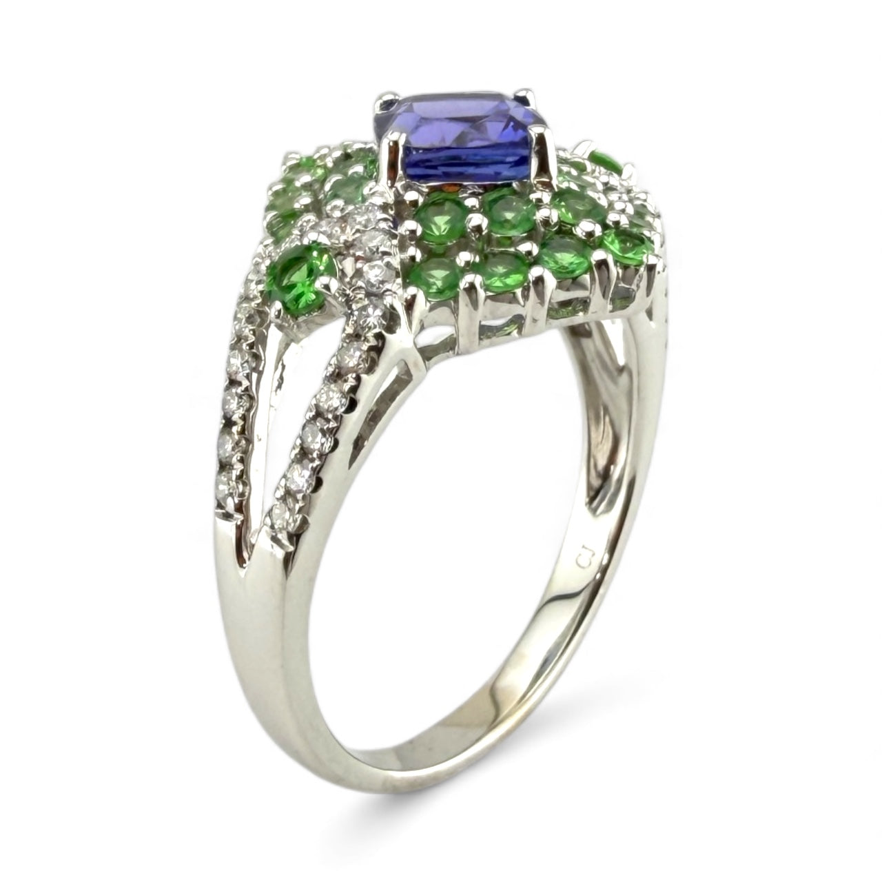 White 14K Tanzanite, Tsavorite, & Diamond Ring