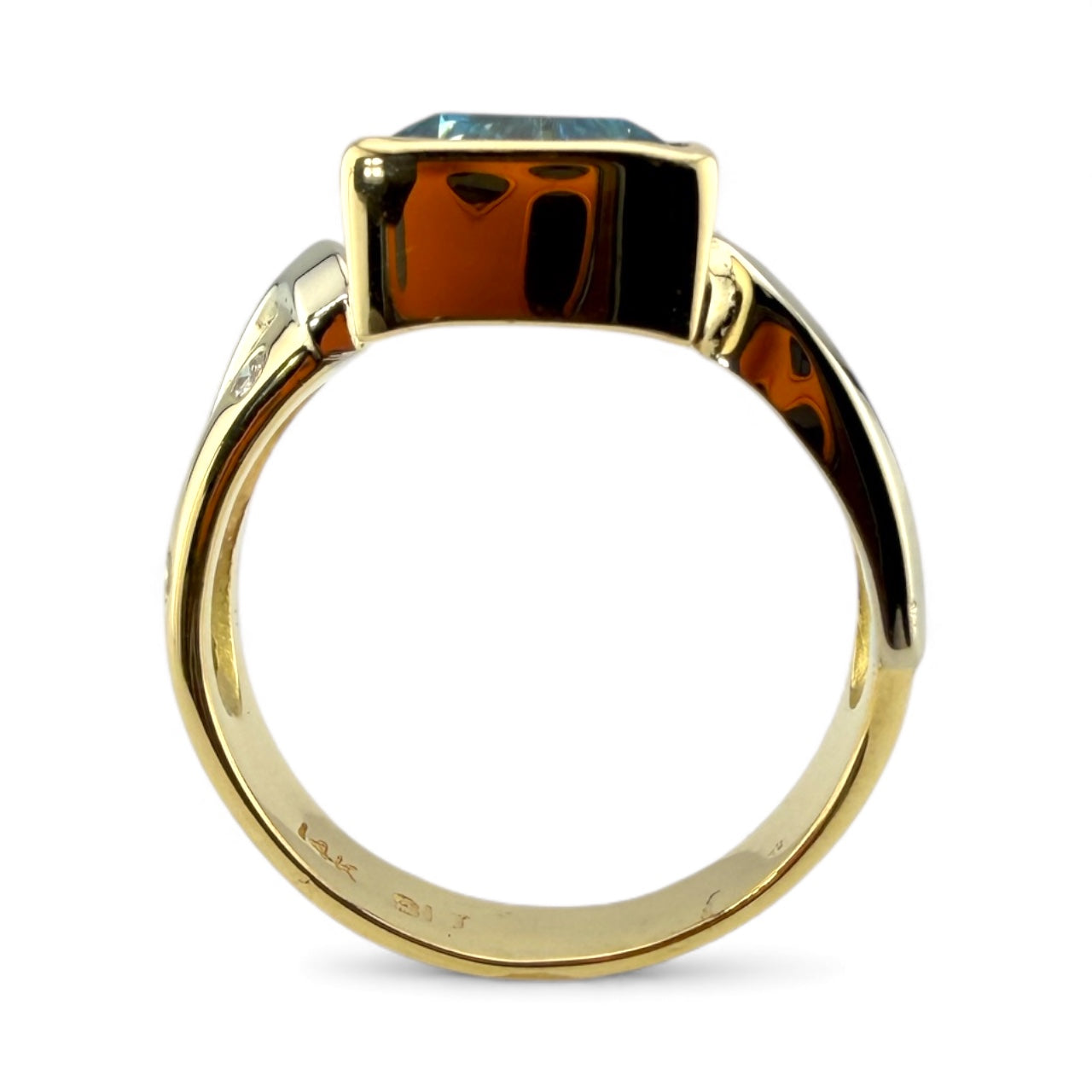 Yellow 14K Blue Topaz & .08CTW Diamond Ring