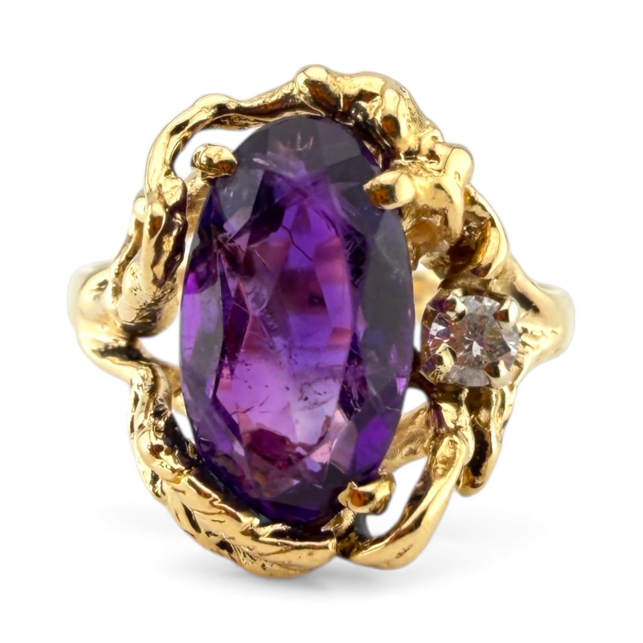 Yellow 14K Amethyst & .10CT Diamond Ring