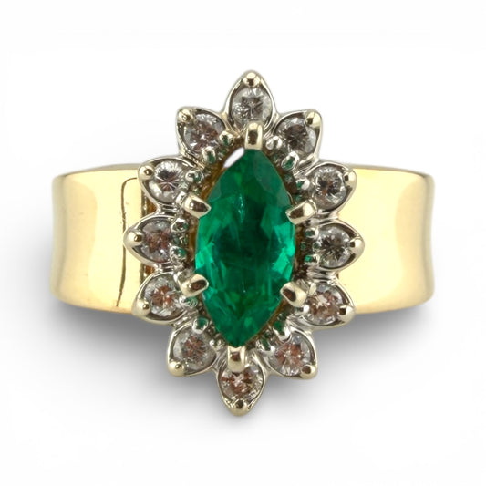 Yellow 14K Marquise Emerald & .25CTW Diamond Ring