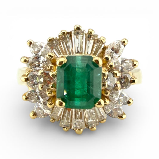 Yellow 14K 1CT Emerald & 1CTW Diamond Ring
