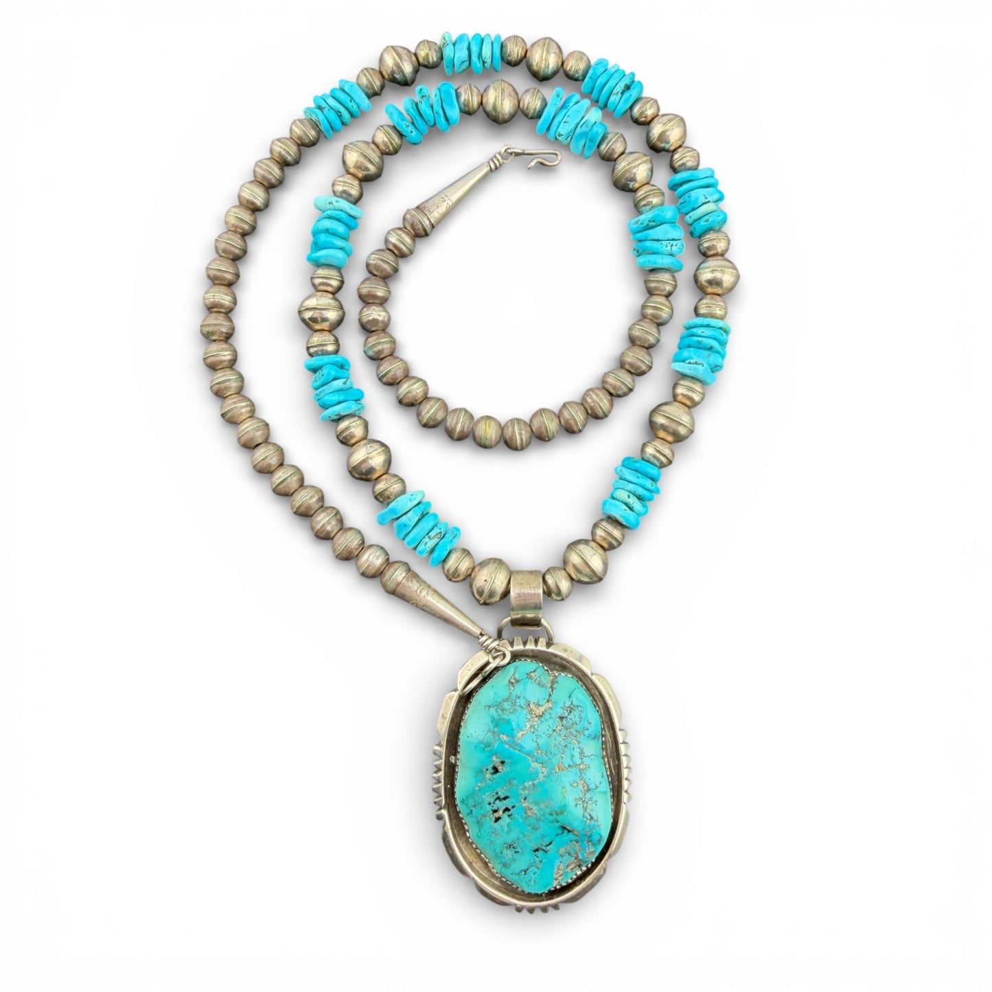 Sterling Silver 29.5” Turquoise Beaded Necklace