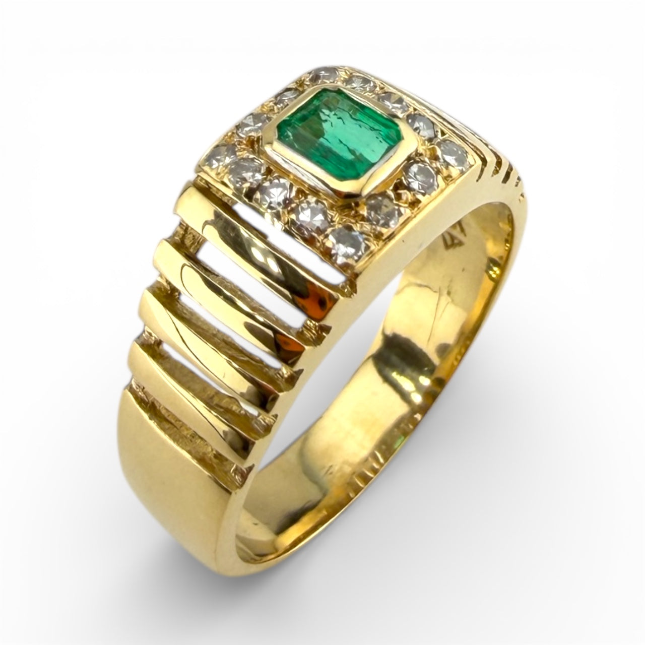 Yellow 18K Emerald & .15CTW Diamond Ring