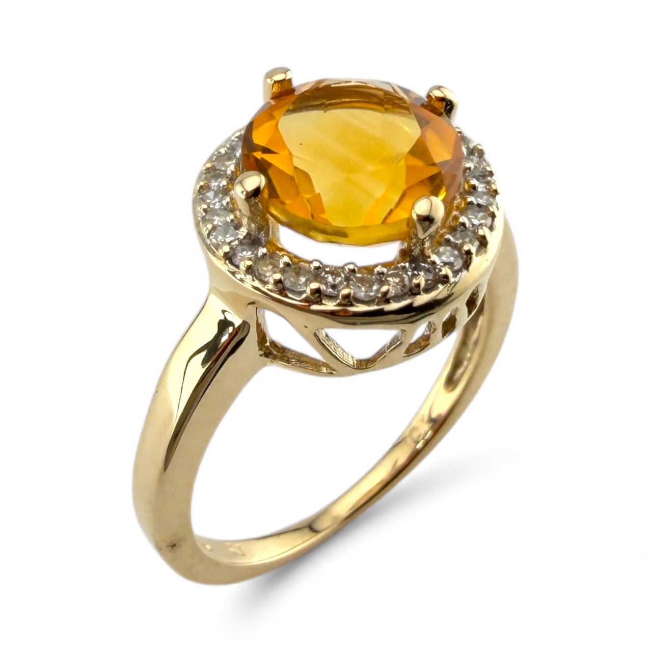 Yellow 10K Citrine & .14CTW Diamond Ring
