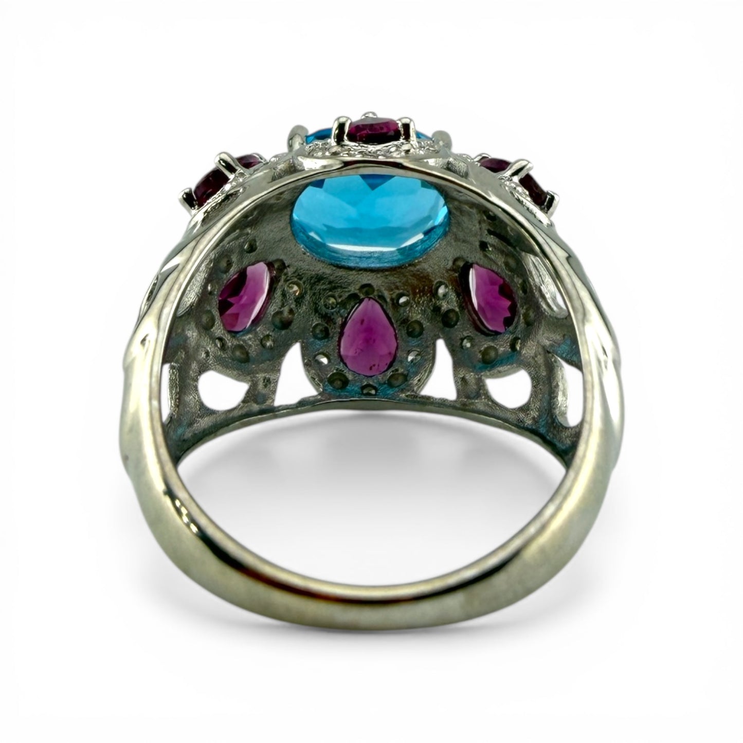 10K Blue Topaz, Amethyst & .15CTW Dia Ring