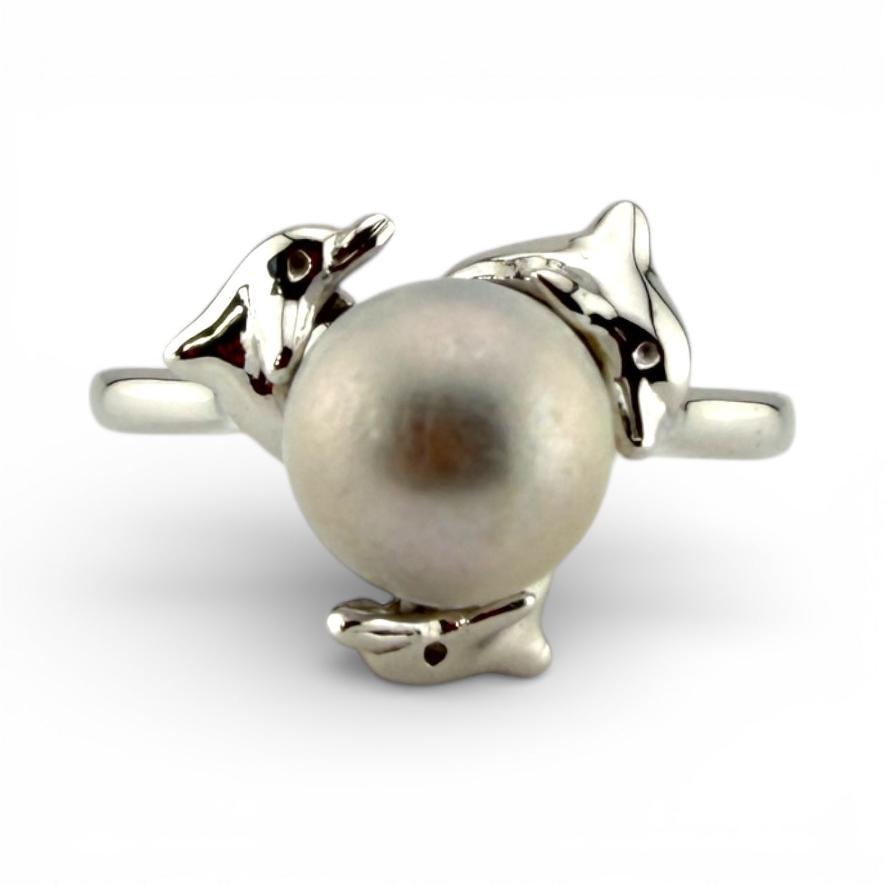 White 14K Pearl w/Dolphin Design Ring