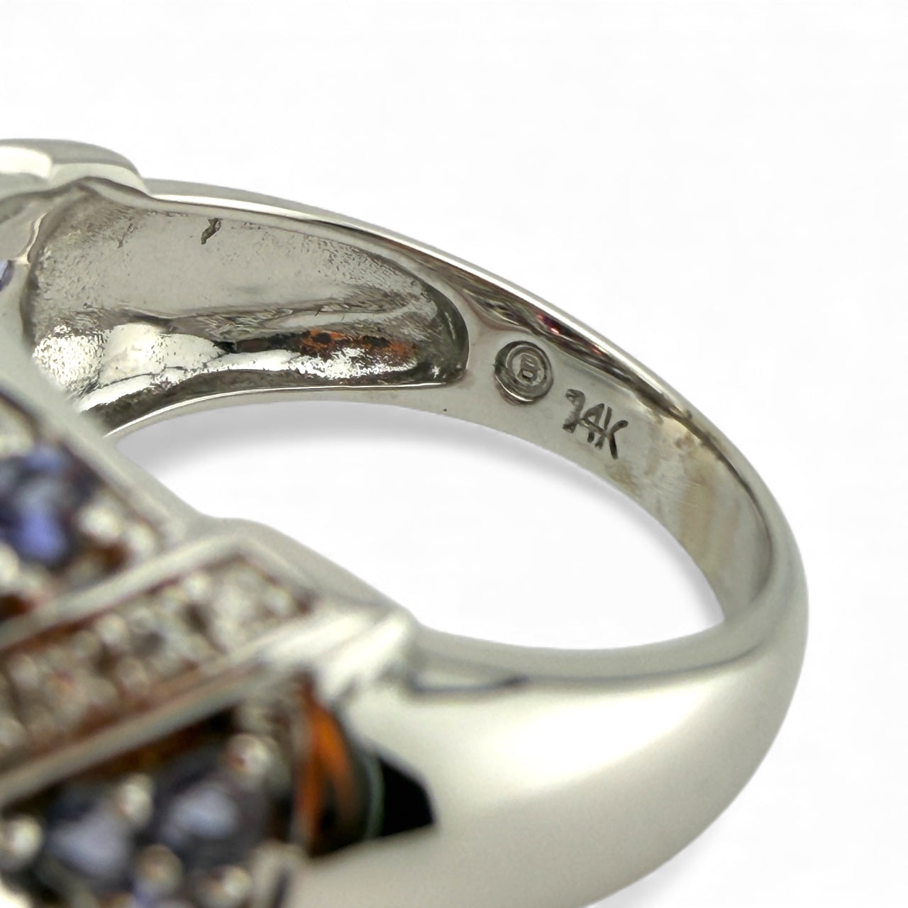 White 14K Garnet, Tanzanite, & Diamond Ring