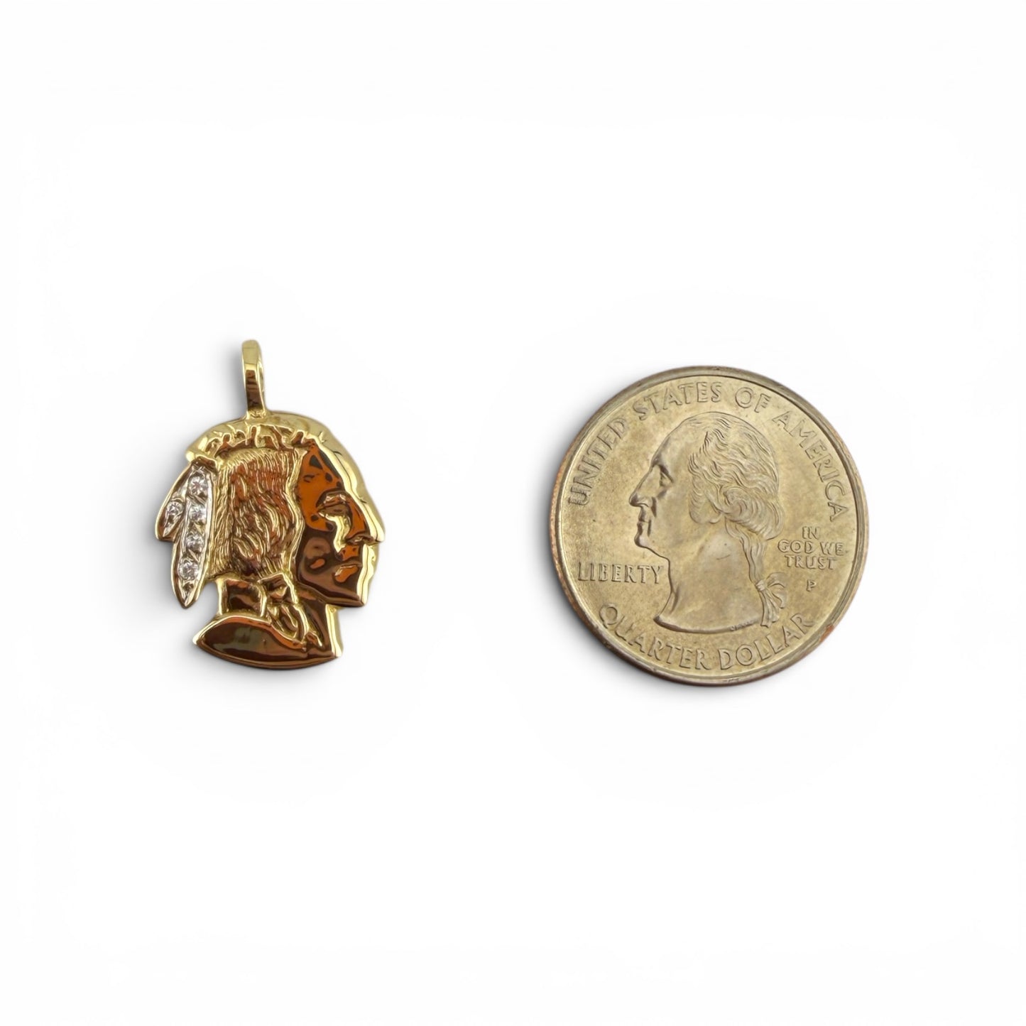 Yellow 14K Indian Head Pendant w/Diamonds