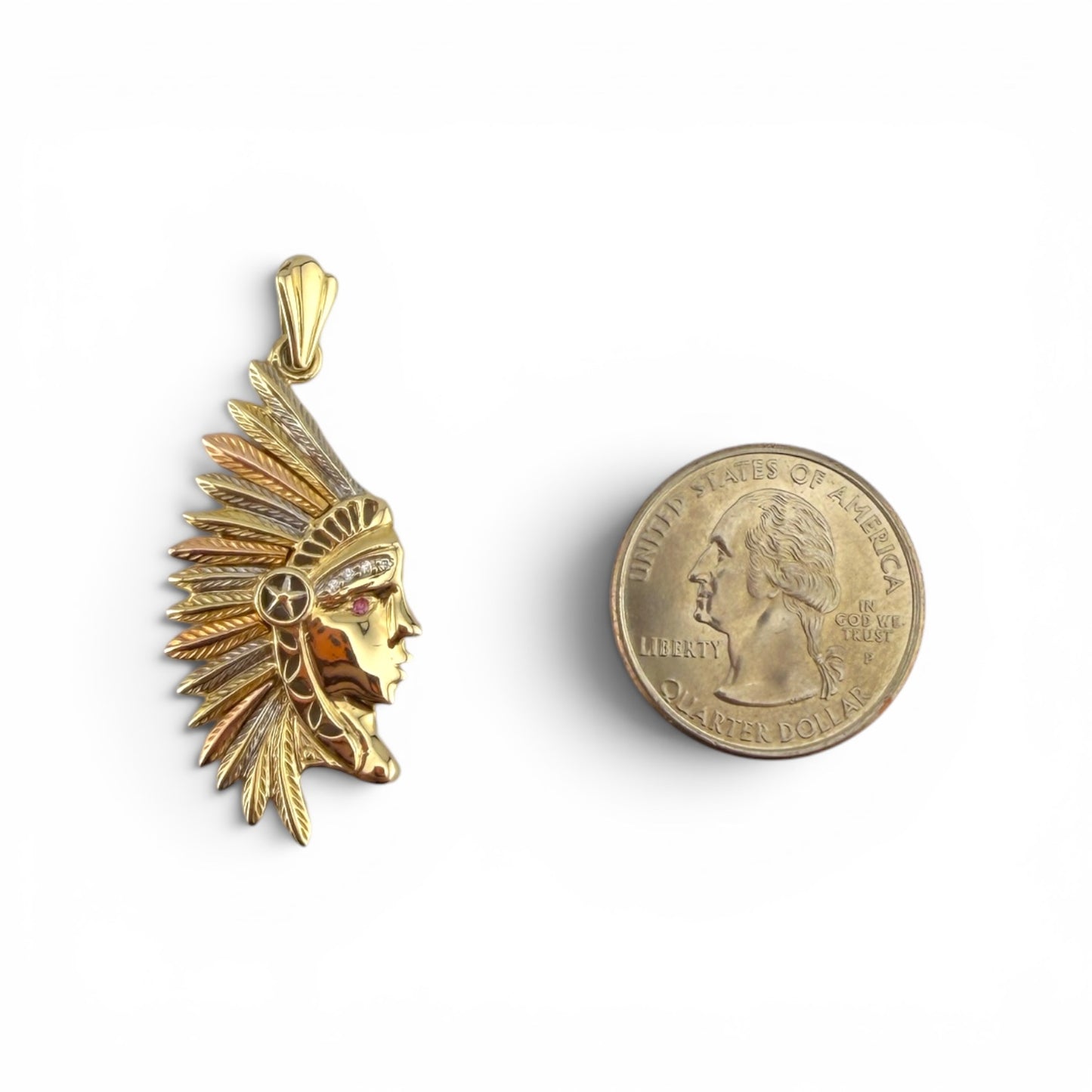 3-Tone 14K Native American Pendant w/Diamonds & Ruby