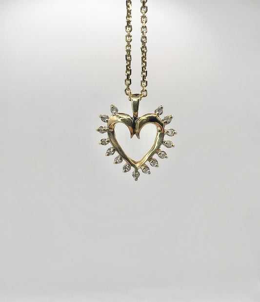 Y14K 18" Chain w/Y14K .25CTW Diamond Heart Pendant