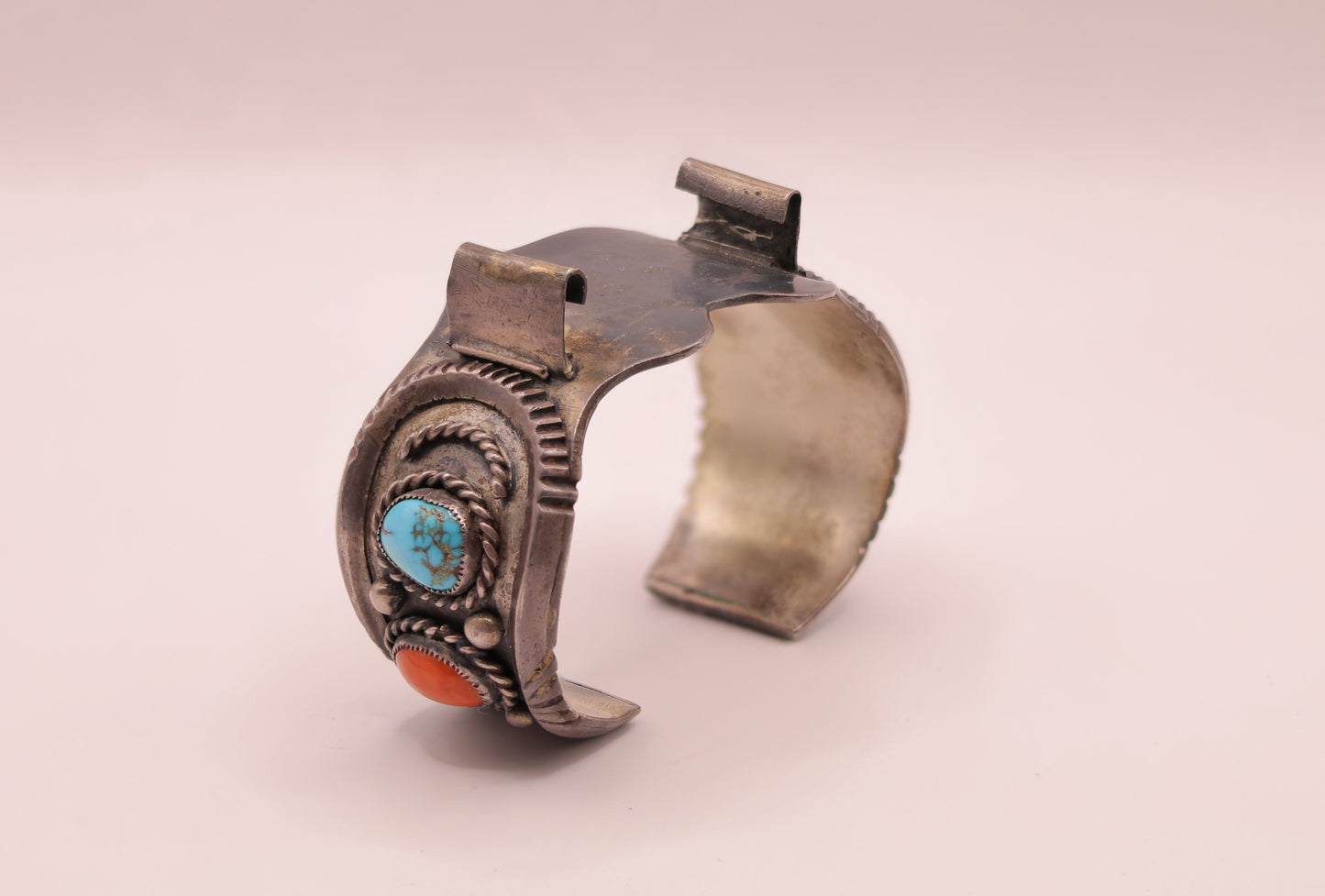 Sterling Silver Turquoise & Coral Watch Cuff