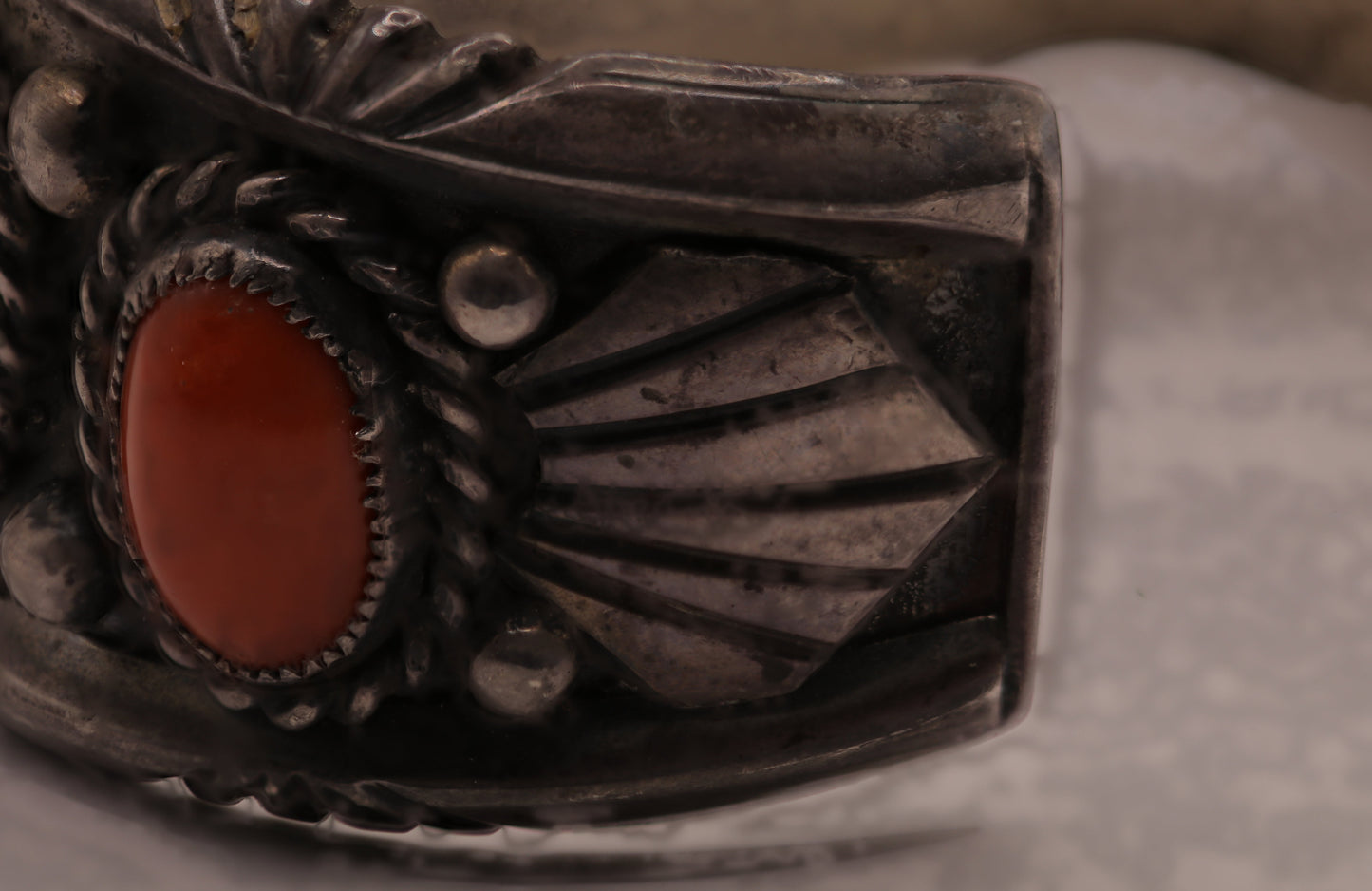 Sterling Silver Turquoise & Coral Watch Cuff