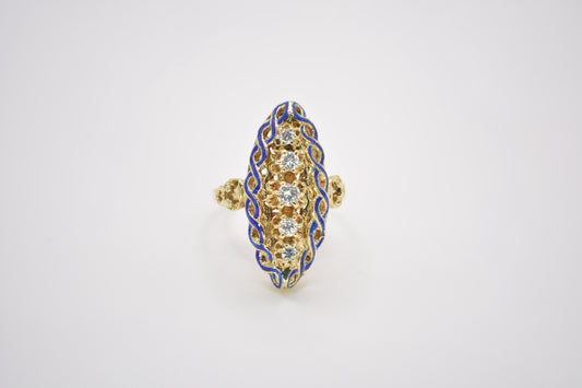 14K .25CTW Diamond Blue Enameld Ring